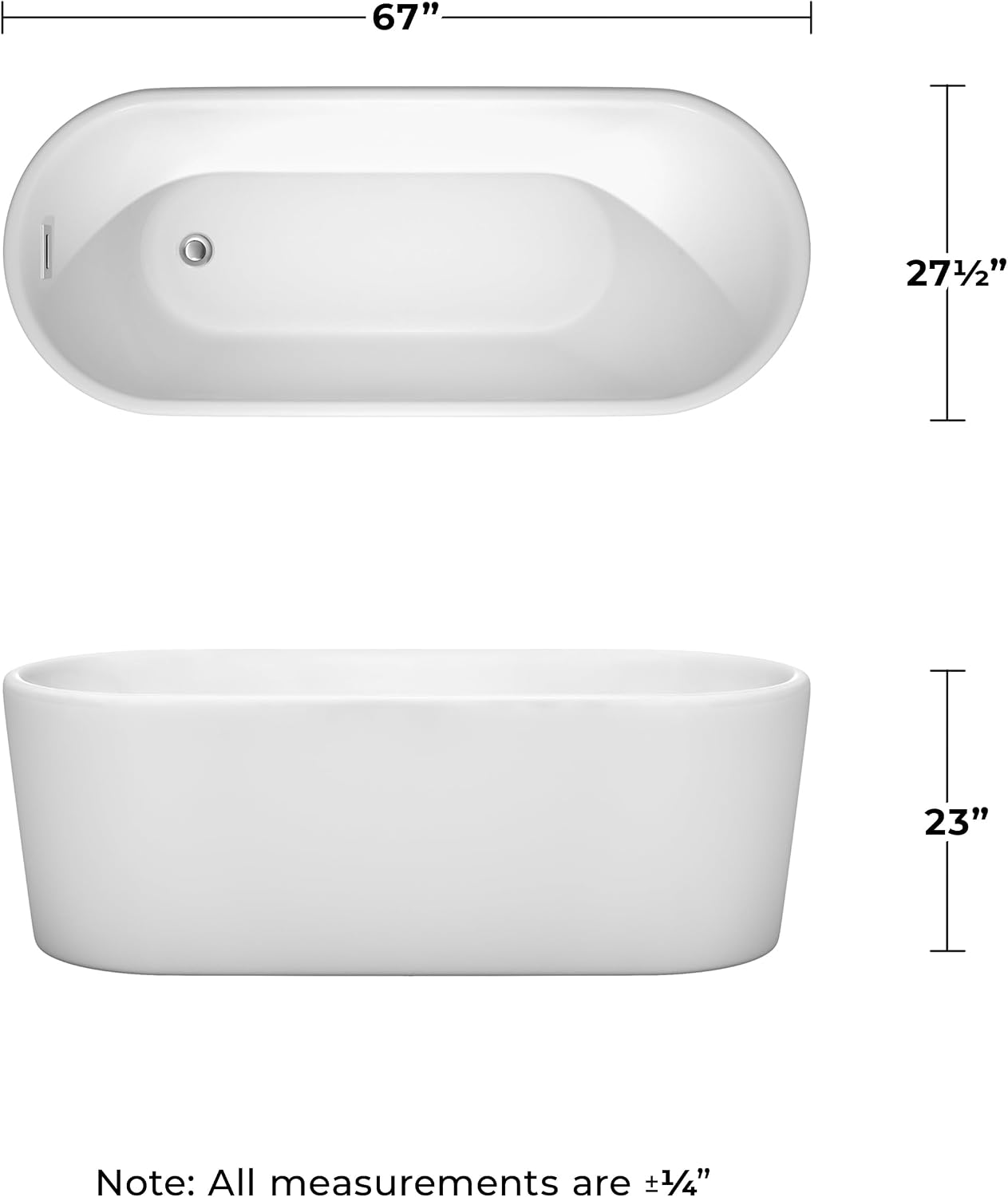 Ursula 67 inch Freestanding Bathtub in White with Polished Chrome Drain and Overflow Trim