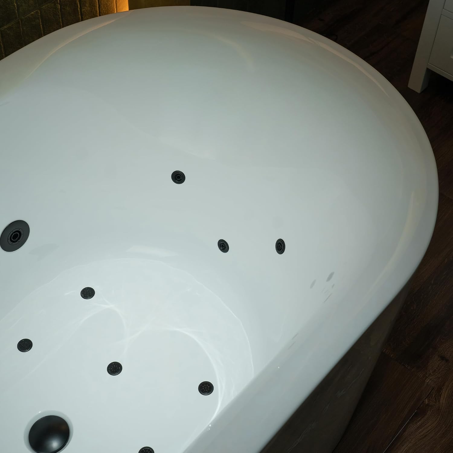 WOODBRIDGE 59' x 31-1/2' Whirlpool and Air Bath Heated Soaking Combination Tub with Adjustable Speed Air Blower and Display Control Panel, Matte Black Finish Trim and Drain Kit, BM100