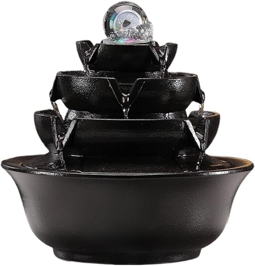 Tabletop Fountain Indoor Water Fountain with Rolling Ball Feng Shui Tabletop Fountain Home Office Decoration(Black)