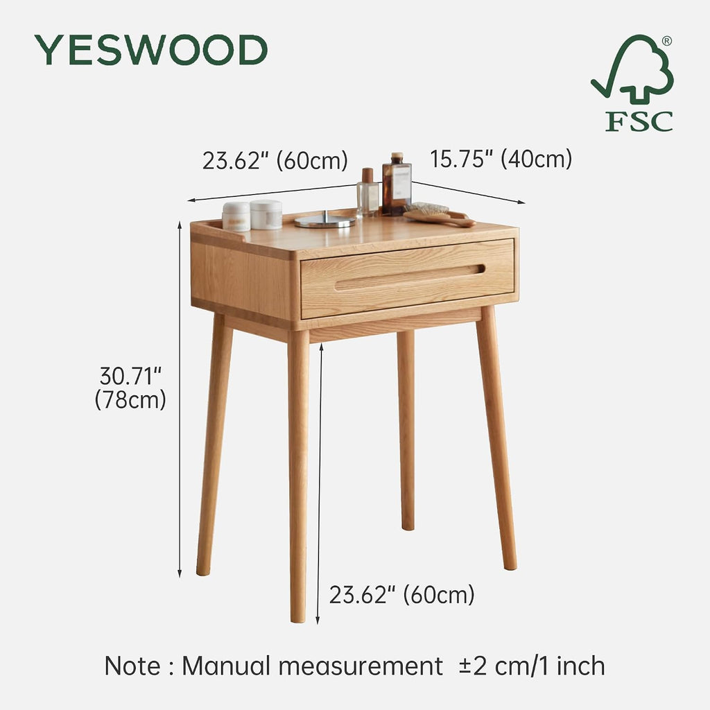YESWOOD Corner Vanity Desk, Oak Wood Makeup Table for Girls, Study Desk and Vanity for Bedroom, Bathroom, Study Room, 23' D x 15.7' W x 30' H