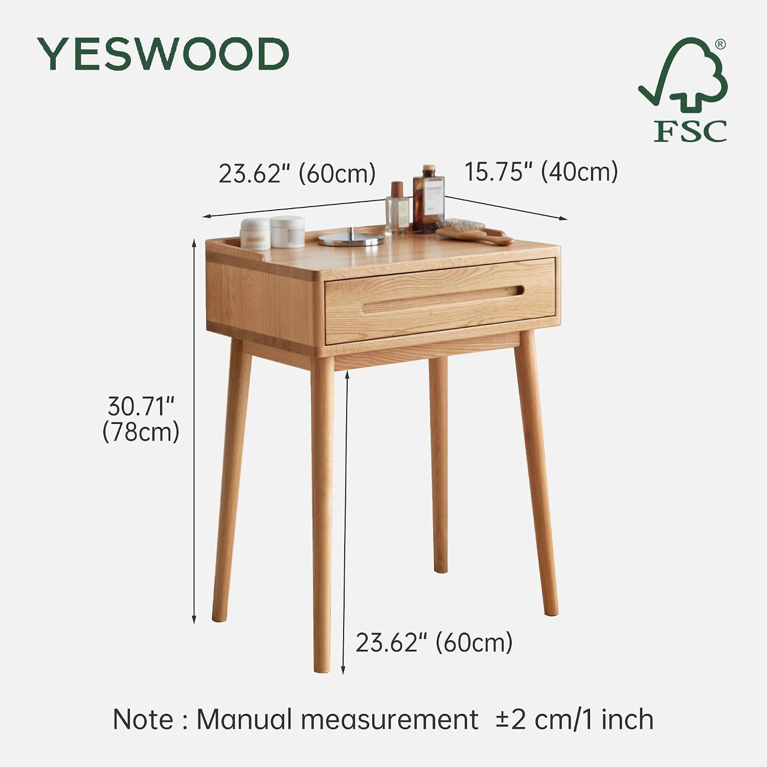 YESWOOD Corner Vanity Desk, Oak Wood Makeup Table for Girls, Study Desk and Vanity for Bedroom, Bathroom, Study Room, 23' D x 15.7' W x 30' H