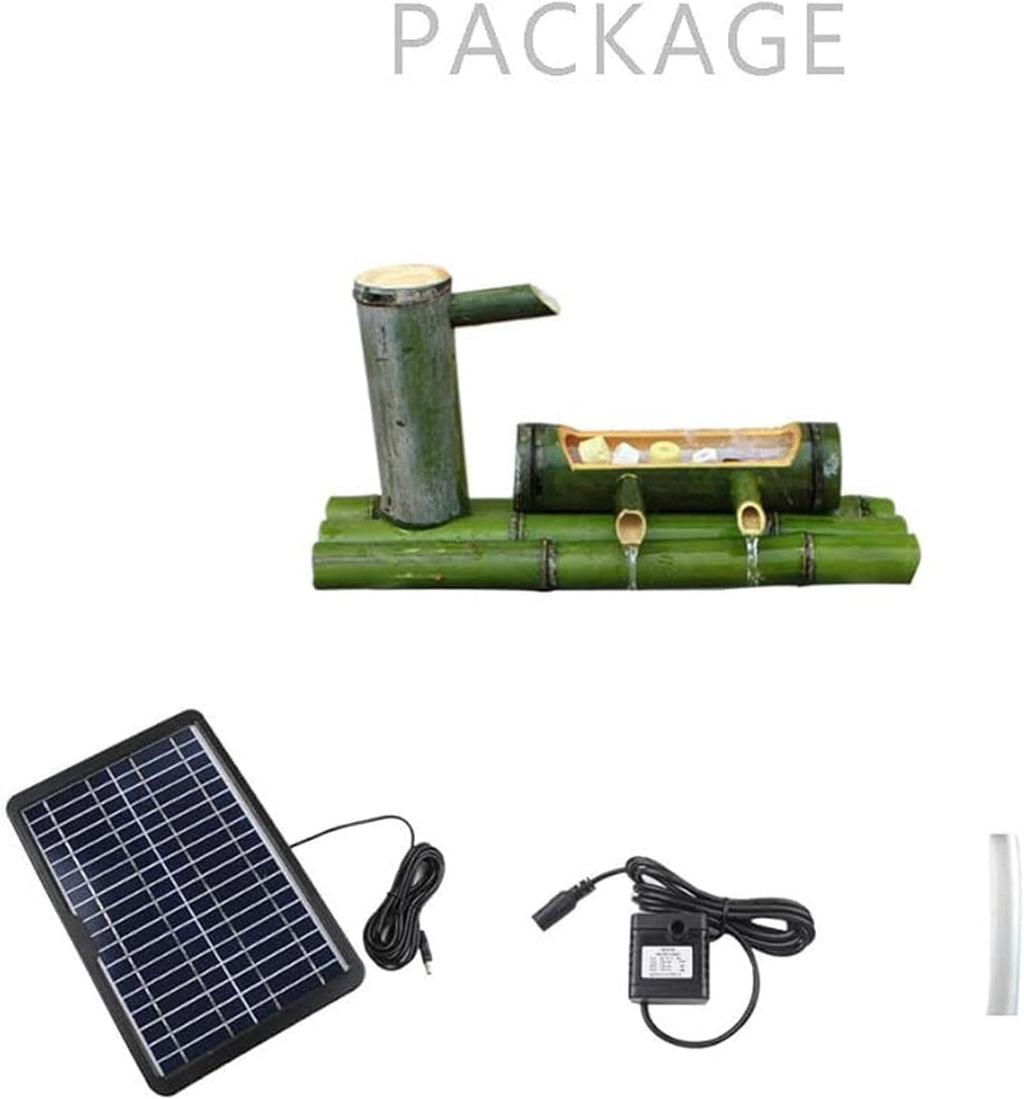 Solar Bamboo Water Fountain Kit, Handcrafted Zen Garden Feature with Pump, Indoor Tabletop Fountain, Fish Tank Circulator, Pond and Patio Water Ornament