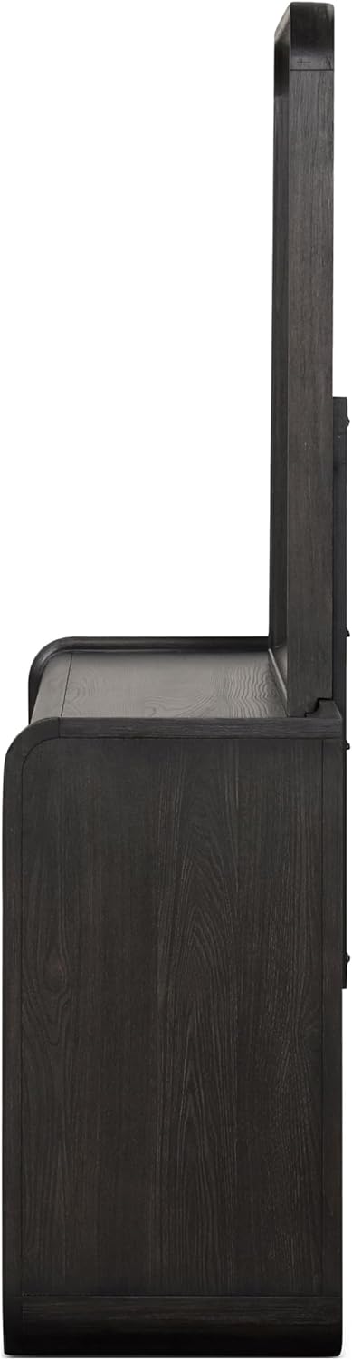 Furniture of America Teada Modern Wood 5-Piece Bedroom Set with Padded Curved Headboard, Oval Nightstand, Felt-Lined Top and UV-Stained Lower Drawers, Box Spring Needed, Queen, Black