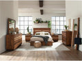 MAKLAINE 5-Piece Wood Eastern King Bedroom Set, Smokey Walnut Finish, Includes Bed with Platform Design, Nightstand, Dresser with Mirror, Chest, Mahogany and Veneer Construction, Modern Master