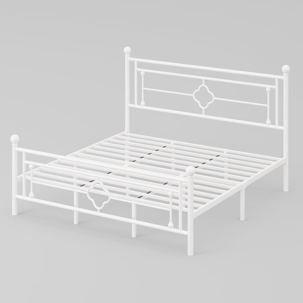 HOOMIC 14 Inch King Size Metal Platform Bed Frame, Vintage Victorian Style, Wrought Iron Headboard and Footboard/Mattress Foundation for Storage/No Box Spring Required/Easy Assembly/White