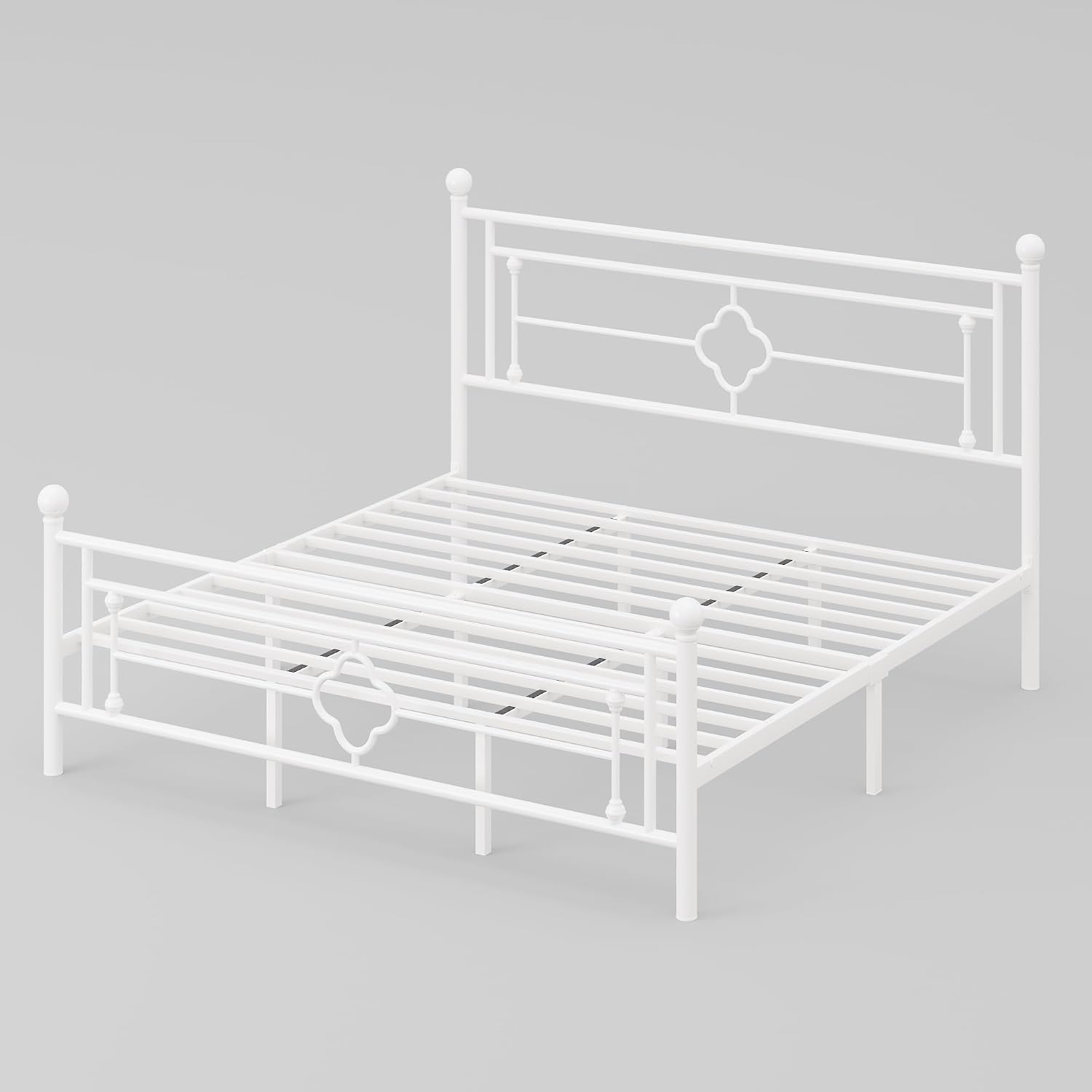 HOOMIC 14 Inch King Size Metal Platform Bed Frame, Vintage Victorian Style, Wrought Iron Headboard and Footboard/Mattress Foundation for Storage/No Box Spring Required/Easy Assembly/White