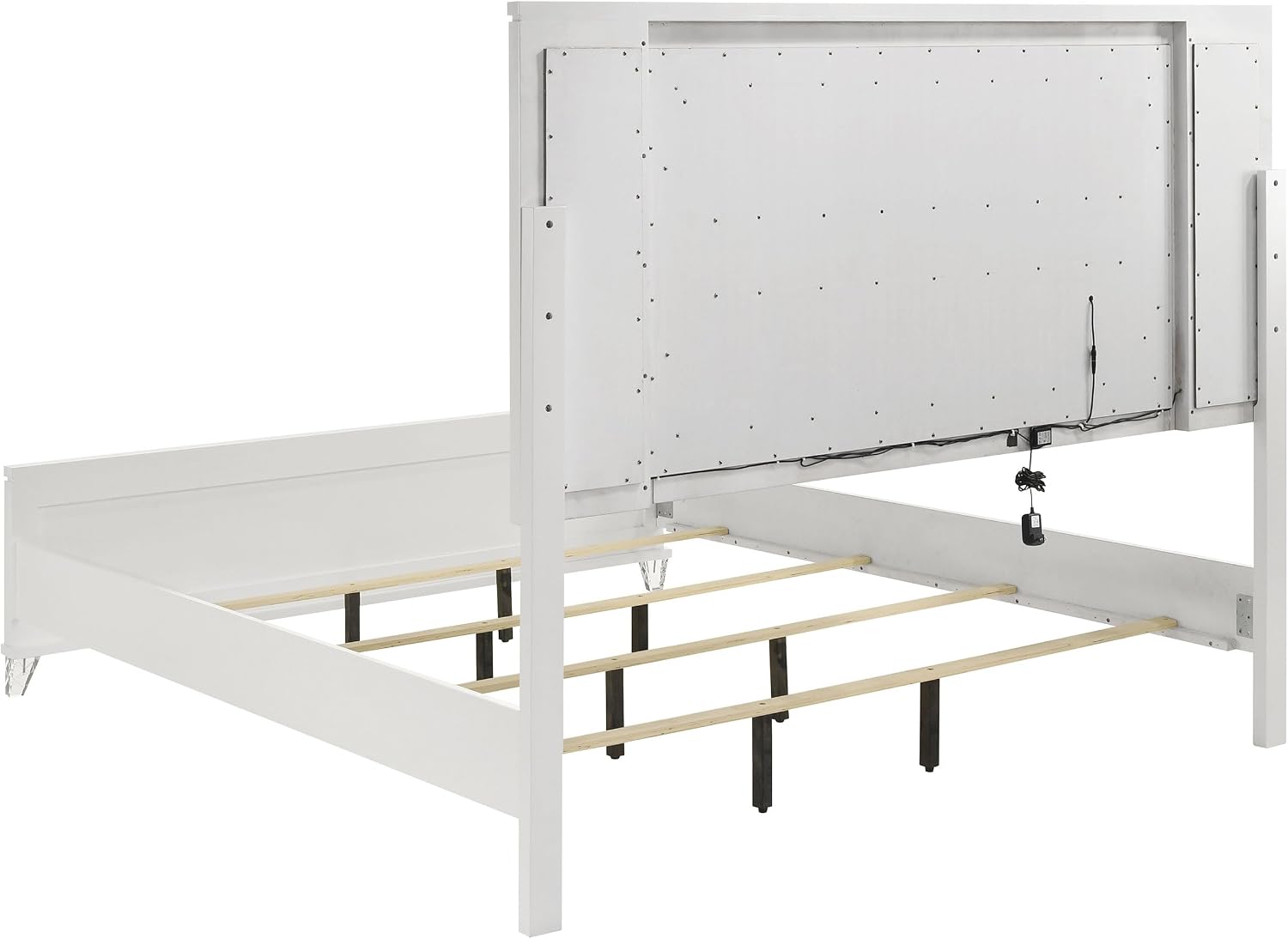 Coaster Home Furnishings Marmore Contemporary 4-Piece Bedroom Set Boucle Upholstered Queen Size LED Panel Bed Frame 64-inch Headboard White 224961Q-S4