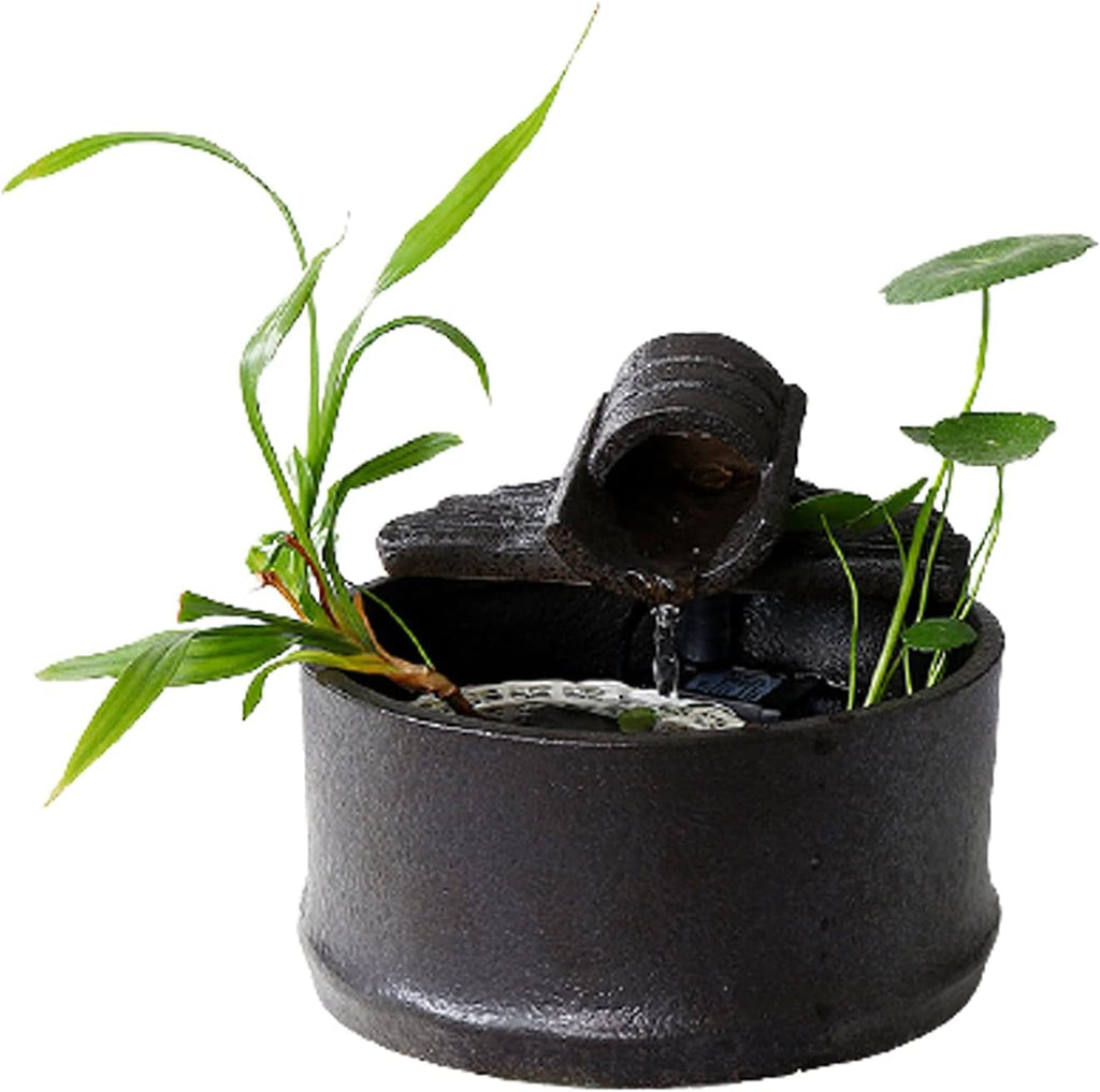 Indoor Waterfall Fountain Tabletop Fountain Waterfall Automatic Circulating Water Ceramic Fountain Fish Tank Tv Cabinet Decoration Office Desk Gift Tabletop Fountains Dec,Black
