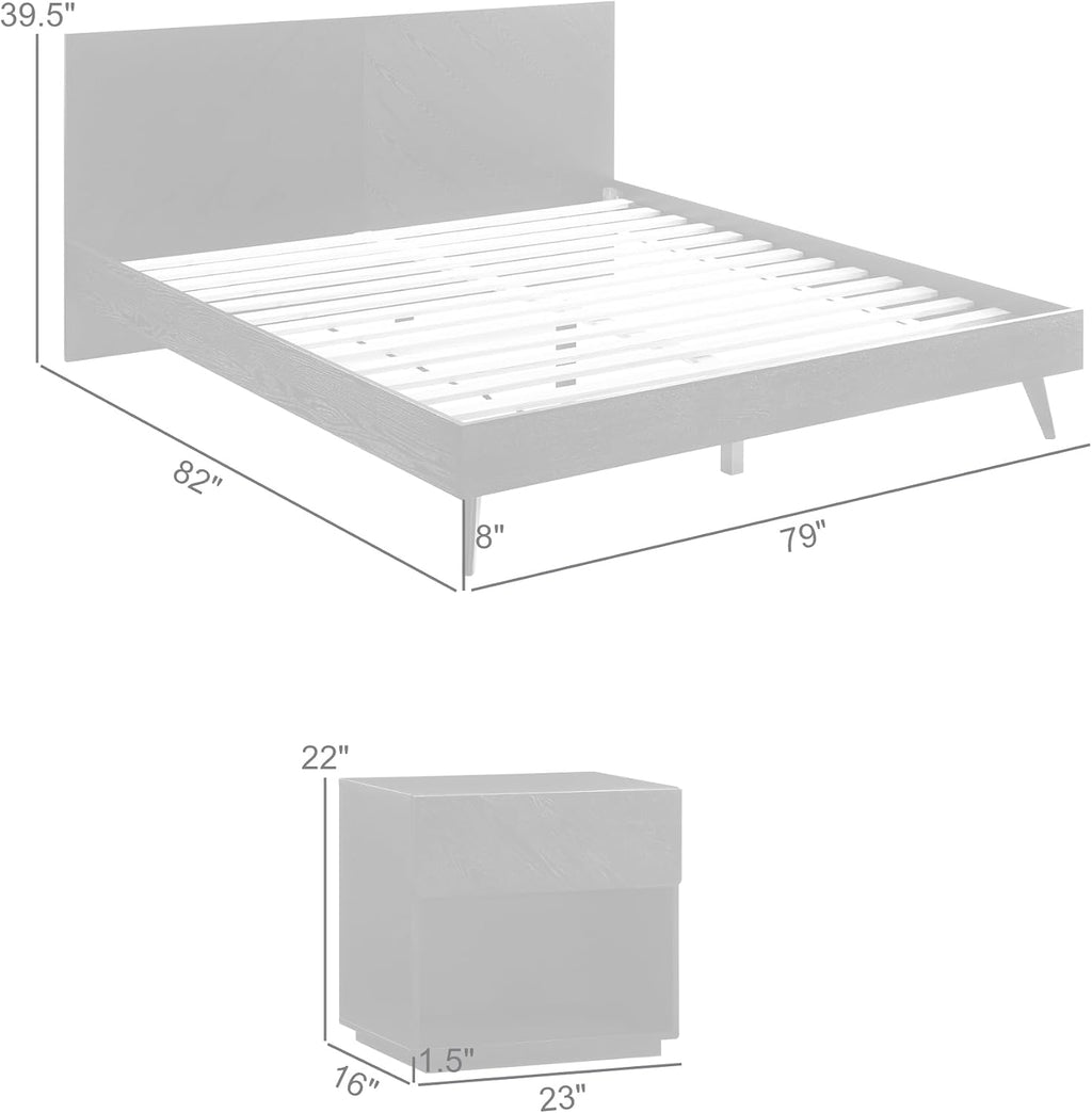 Armen Living Petra King 3 Piece Wood Bedroom Set in Black Finish