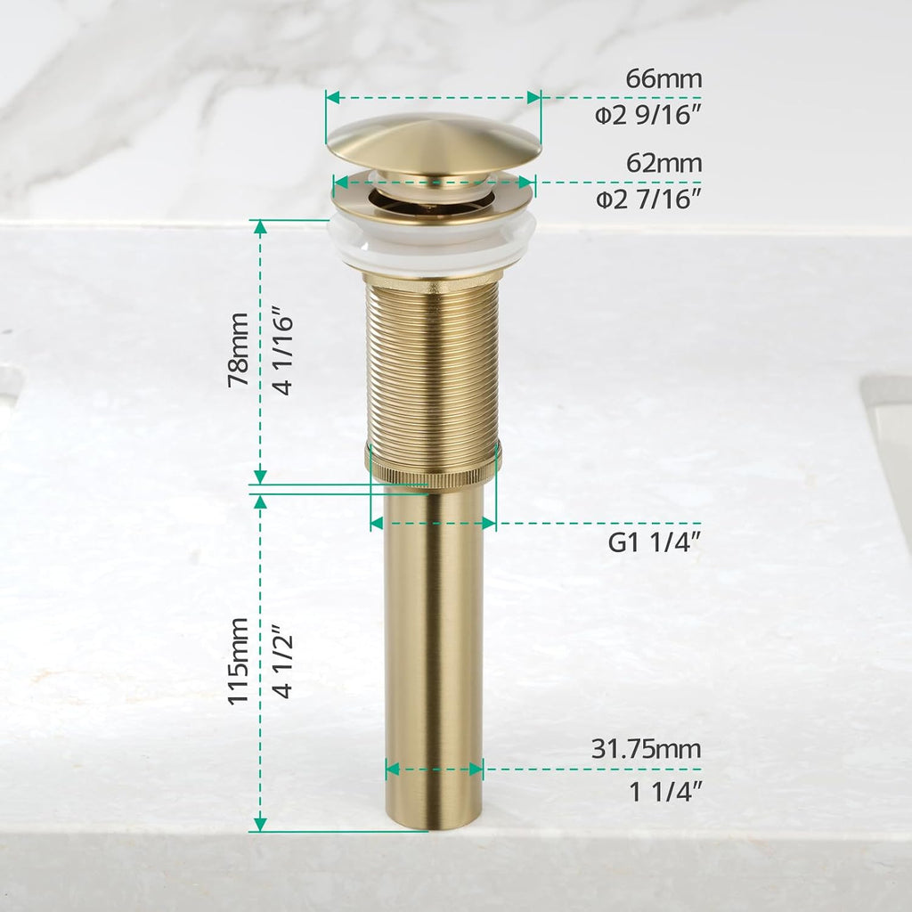 Lefton Rotatable Bathroom Faucet BF2204 with Pop-up Bathroom Sink Drain Stopper Without Overflow D01 (Contemporary, Brushed Gold)
