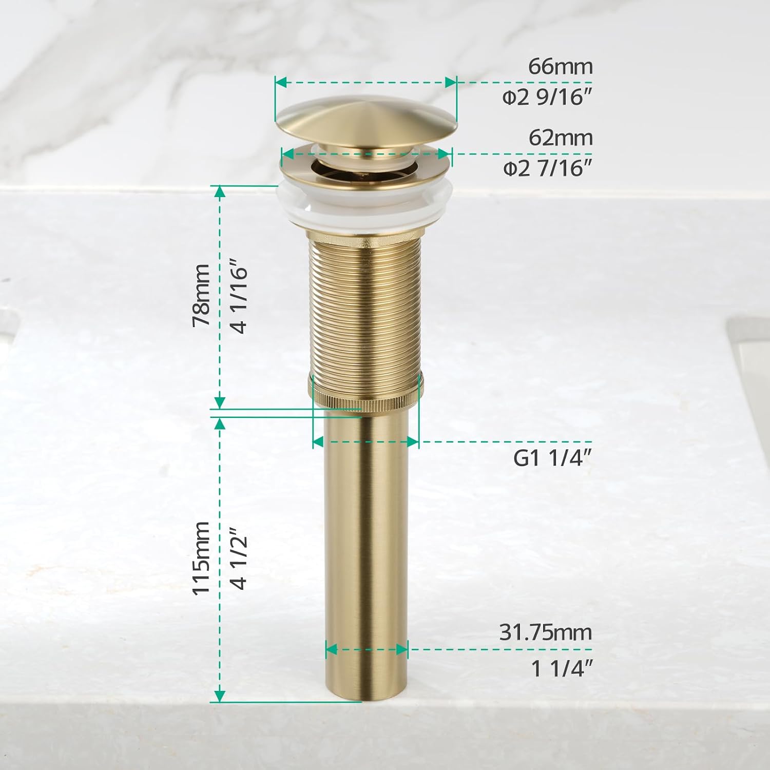 Lefton Rotatable Bathroom Faucet BF2204 with Pop-up Bathroom Sink Drain Stopper Without Overflow D01 (Contemporary, Brushed Gold)