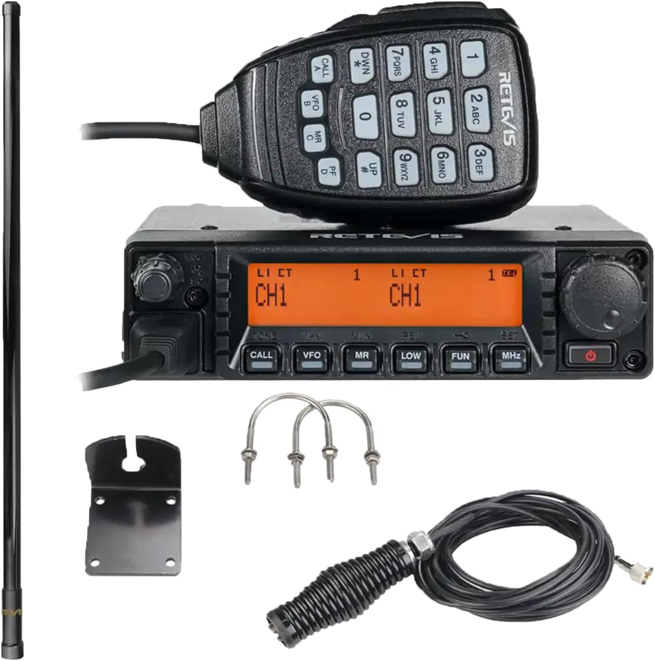 Retevis GMRS Radio Communication Solutions, RA87 Mobile Two Way Radio, Long Range Transceiver for Off-Road(1 Pack) with MR300 GMRS Mobile Radio Antenna(1 Pack)