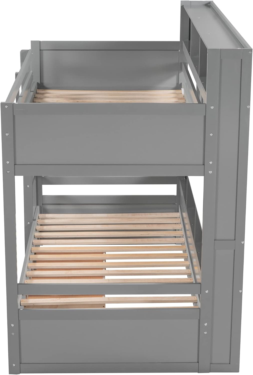 RUNNA Unique Solid Wood Bunk Bed with Storage Drawer and Built-in Shelves,Twin Size Bunk Bed with Safeguard Railings and Ladder,for Kids Teens Bedroom Use (Gray#q)