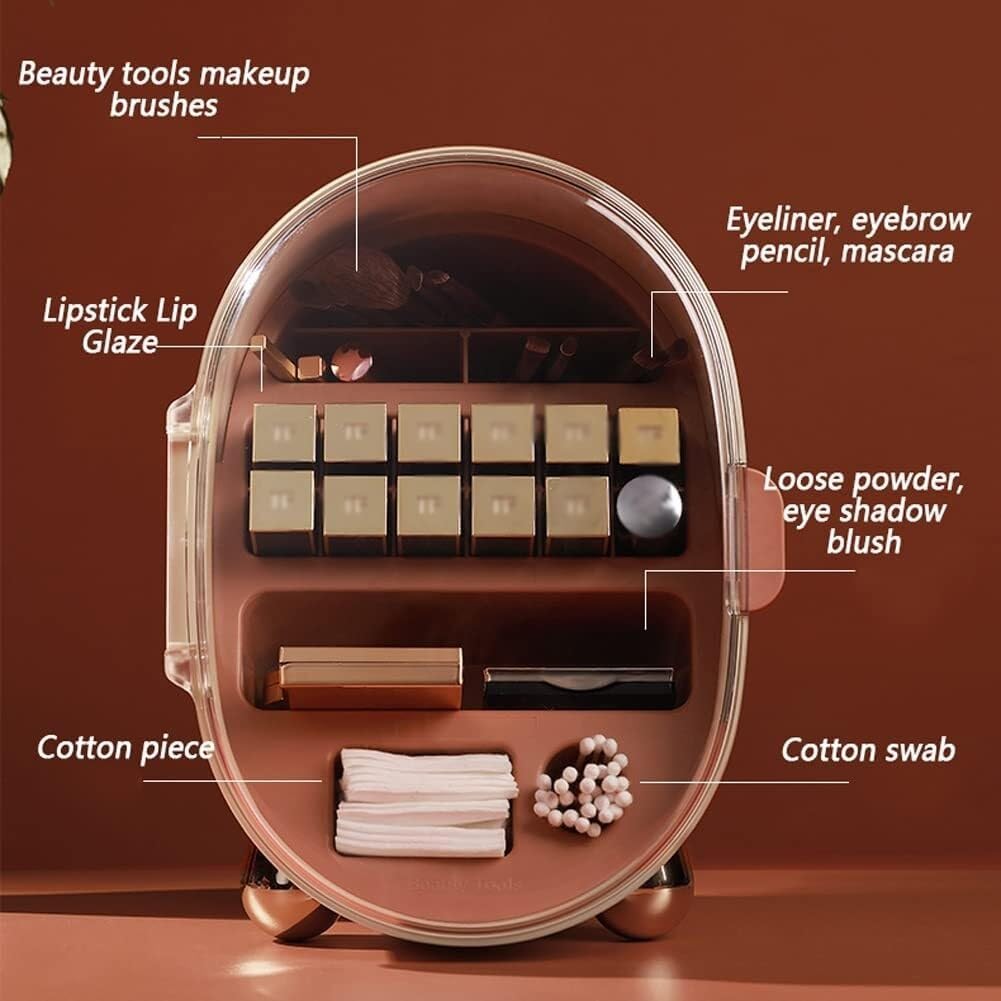 Makeup Organizer Cosmetic Display Case with 3 Drawers for Bathroom Countertop & Bedroom Vanity, Brown/Beige, Large Capacity Storage Box Skin Care, Lipsticks, Jewelry