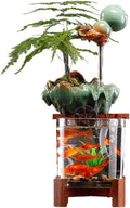 Indoor Floating Gourd Indoor Fountain w/Fish Tank Tabletop Aquarium Waterfall Fountain w/Wooden Base Feng Shui Zen Decor for Home Fuente(Green)