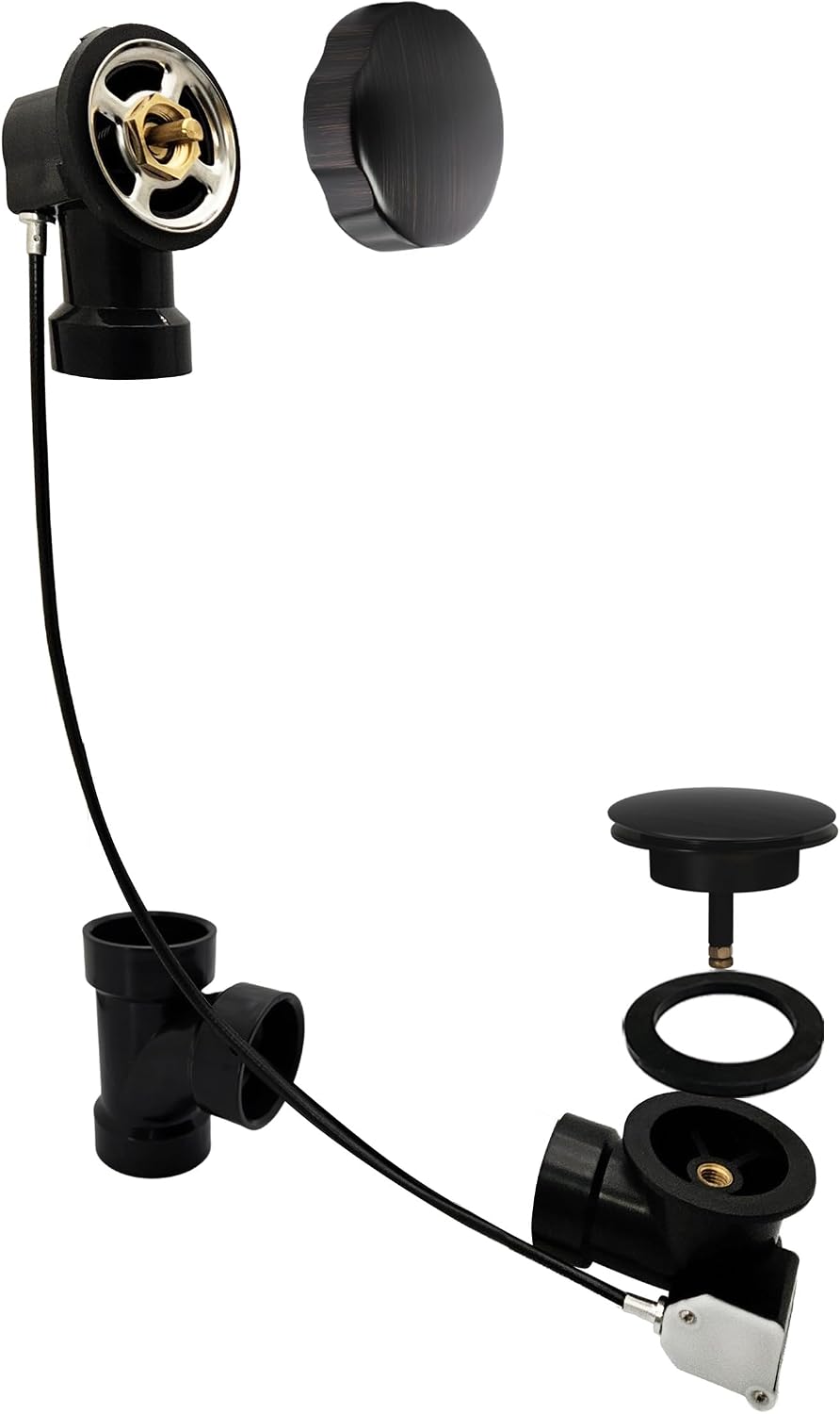 Westbrass A50A27-12A 27' SCH. 40 ABS Cable Driven Bath Drain Trim Kit with Rotary Overflow Cover Knob and Pop-Up Stopper, Antique Bronze