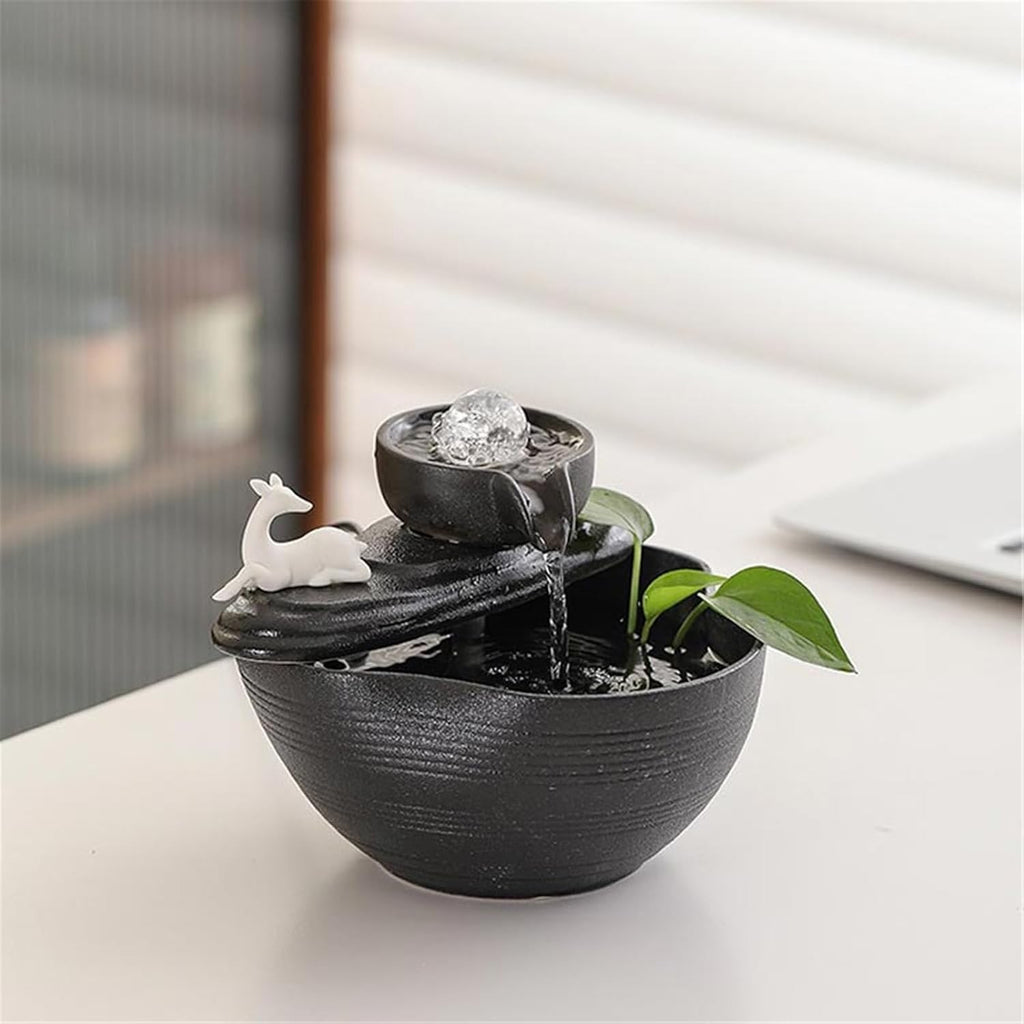 Tabletop Fountain Ceramic Tabletop Desktop Fountain Small Chinese Water Ornament with Feng Shui Ball