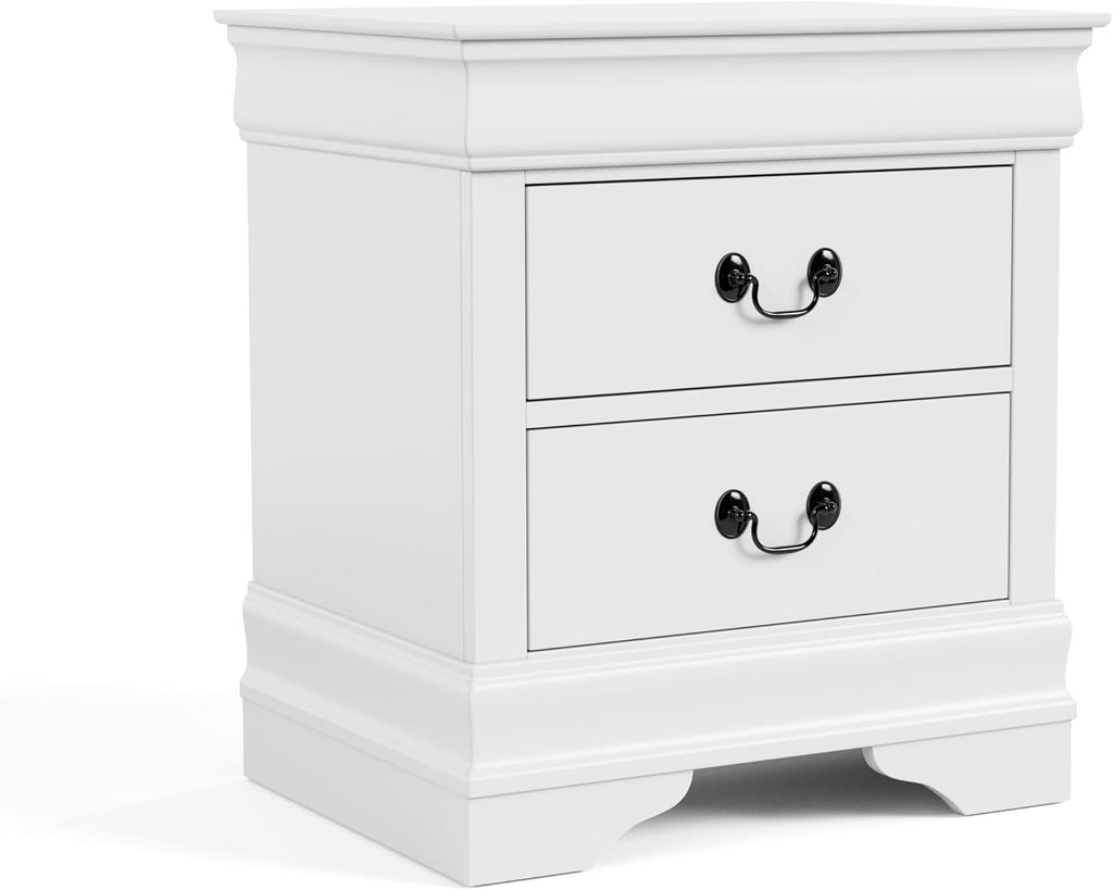 Furniture of America Arabella Traditional Solid Wood 5 Piece Bedroom Set with King Bed Frame, Nightstands, Dresser with Mirror, Storage and Organization, Bedframe Box Spring Needed, White