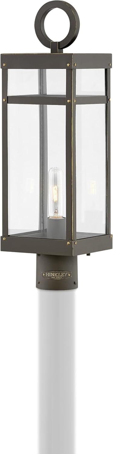 Hinkley Porter 22.75' Outdoor Single Light Low Voltage Post Mount Lantern – Clear Glass, 12V Bulb Included, Pathway Driveway Landscape, Pier Mount Compatible, Post Sold Separately – Oil Rubbed Bronze