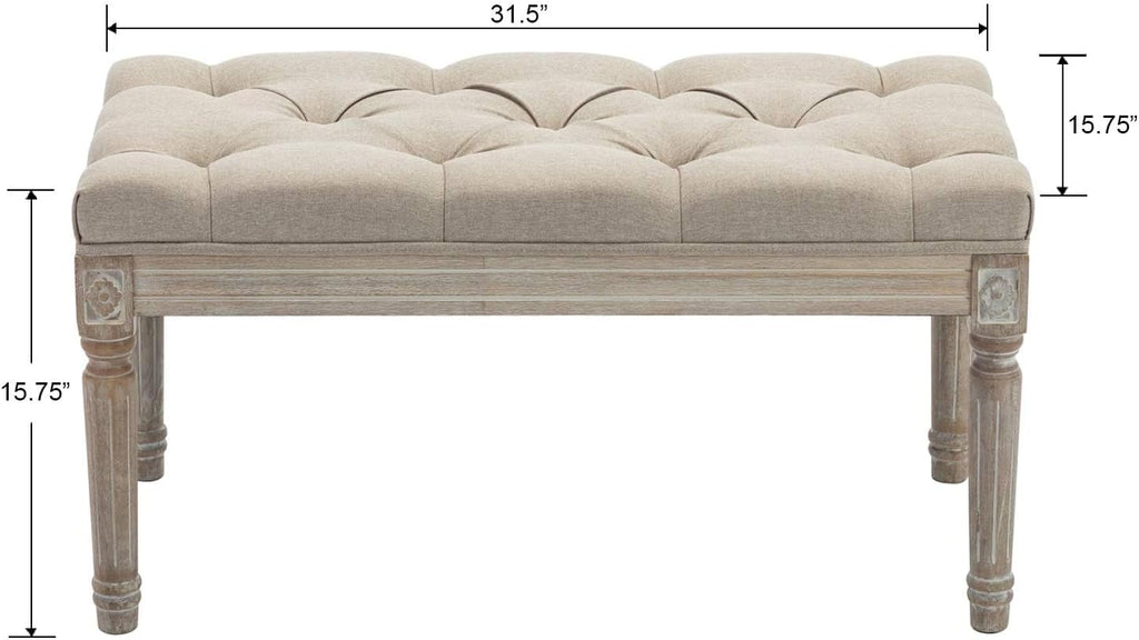 Kmax Tufted Entryway Bench, Upholstered Rustic Ottoman Bench, 31.5' x 15.75' x 15.7' Beige