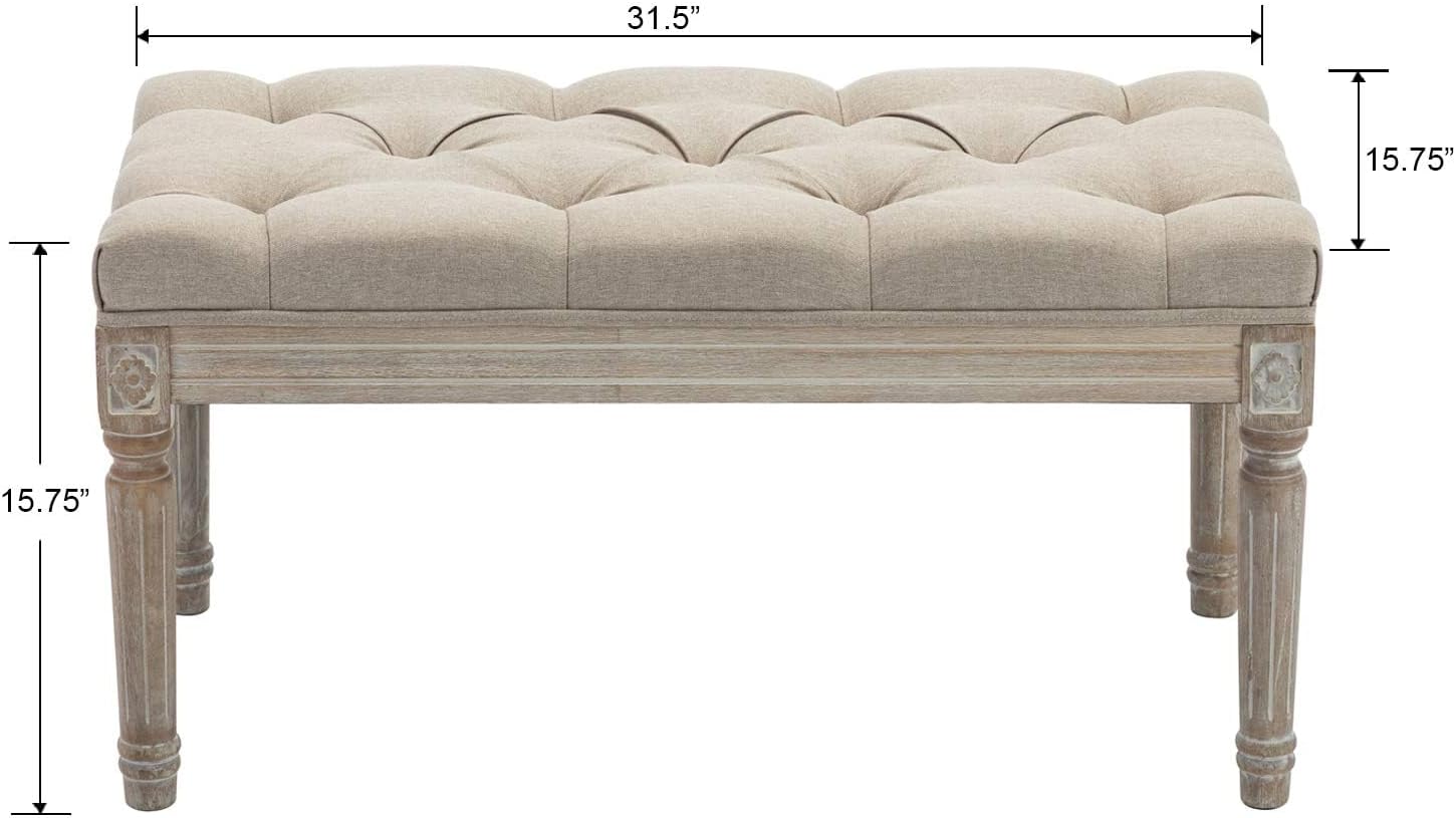 Kmax Tufted Entryway Bench, Upholstered Rustic Ottoman Bench, 31.5' x 15.75' x 15.7' Beige