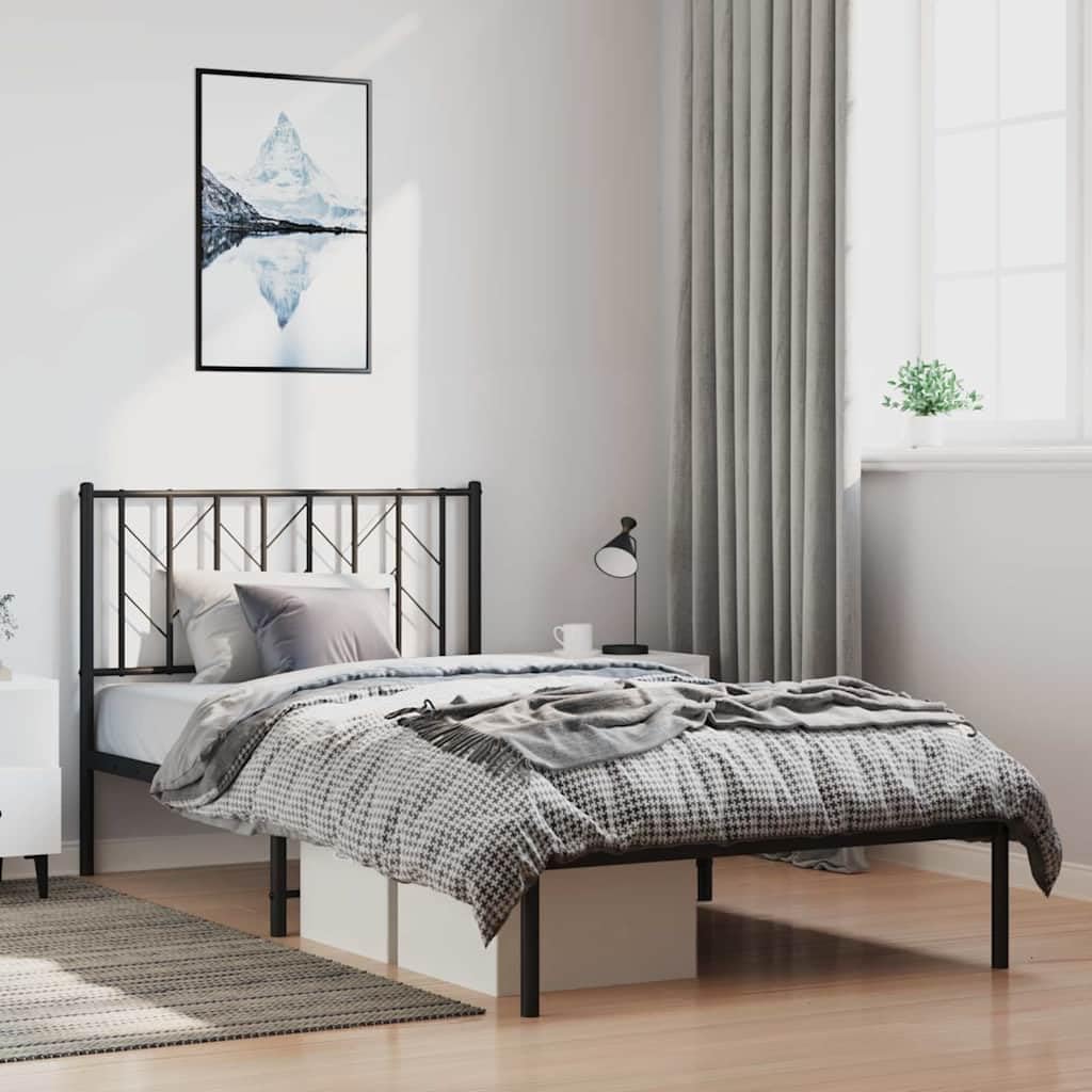 Metal Bed Frame with Headboard Black Twin Size Platform Bed Frame Sturdy Steel Construction Underbed Storage Space for Bedroom Furniture