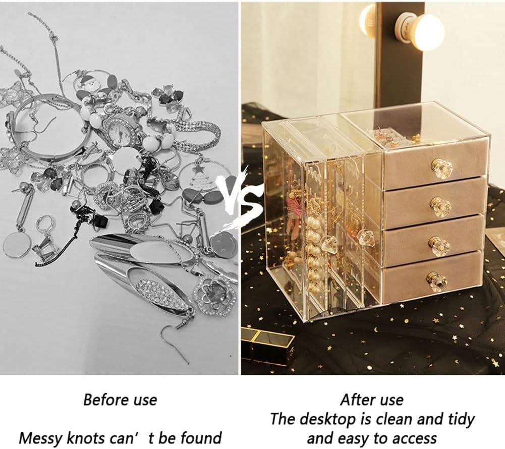 XH Makeup Organizer Hair Accessories Display Case,Desktop Jewelry Storage Box Transparent Earrings Earring Rack,Great for Bathroom Countertop Bedroom Dresser (Beige)