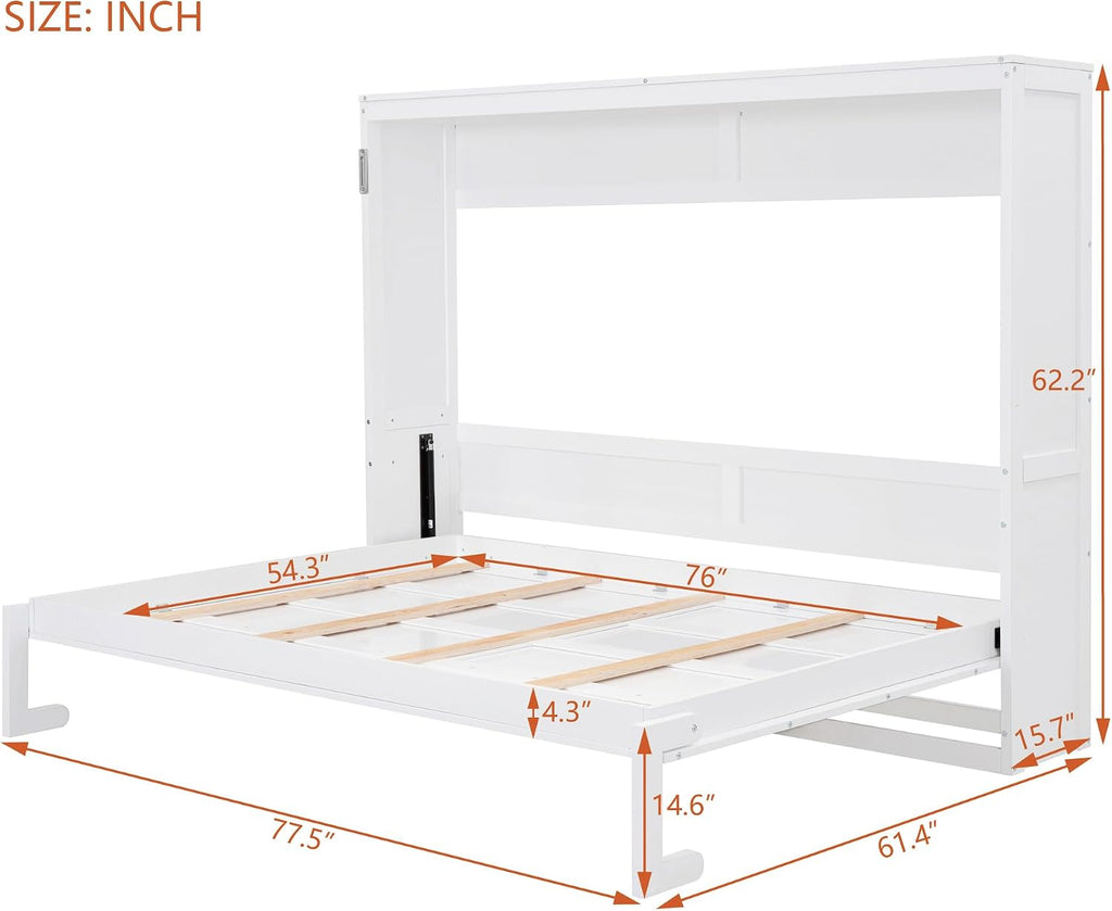 Merax Modern Farmhouse Solid Wood Murphy Bed Chest/Space Saving/Wood Slat Support/Full,White