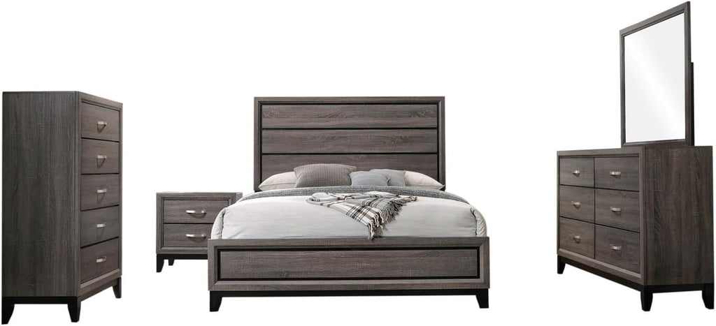 Carina Grey Oak and Black 5-Piece Eastern King Panel Bedroom Set