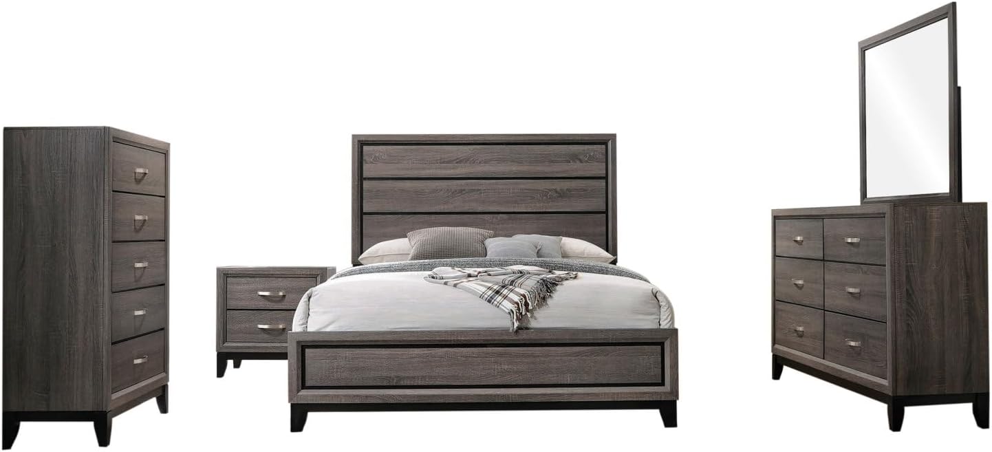 Carina Grey Oak and Black 5-Piece Eastern King Panel Bedroom Set