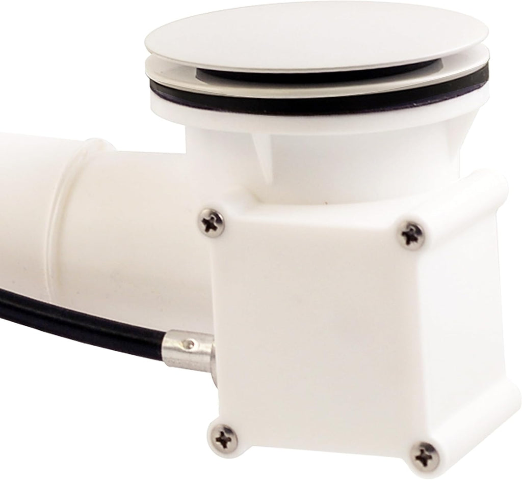 Westbrass D50P27TLERE-50 27' Cable Drive Bath Drain Trim with Rotary Overflow Cover Knob, Pop-Up Stopper and Poly Tubular Pipes & Fittings, Powder Coat White