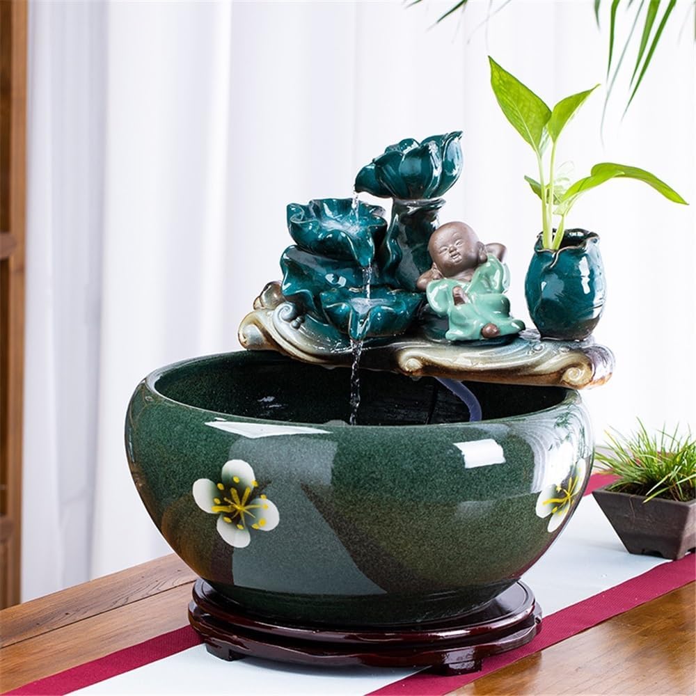 Desktop Fountain Ceramic Fish Tank Tabletop Fountain for Indoor and Home Decoration Table Desk Office Patio(Large)