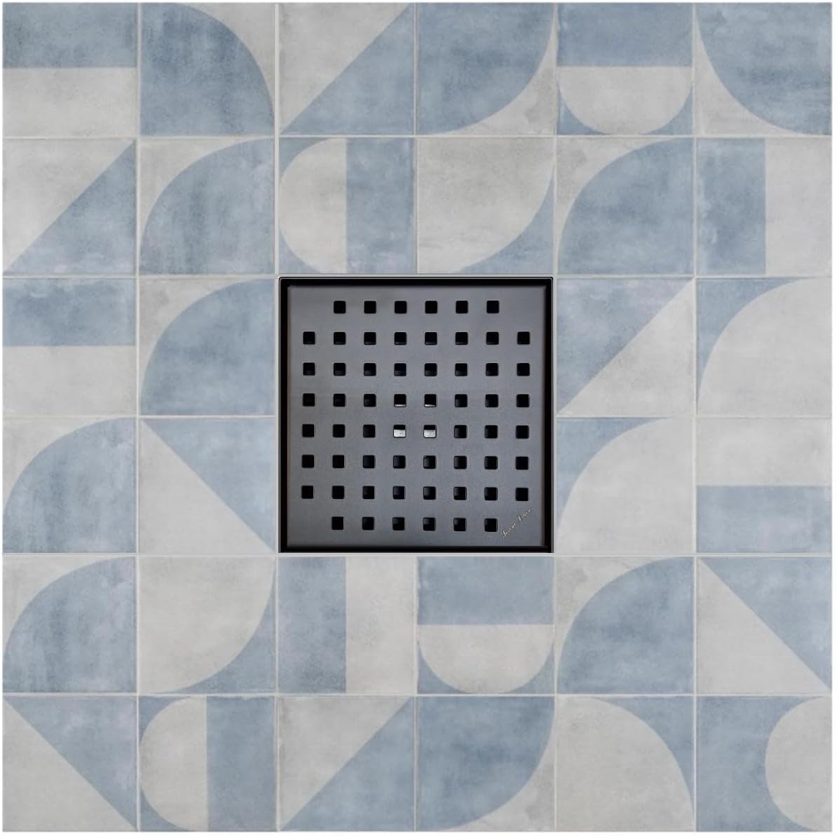 Serene Square Shower Drains - Traditional Square Design 6 Inch- stainless steel Luxurious line by Serene Steam include Rubber fitting (Matte Black)