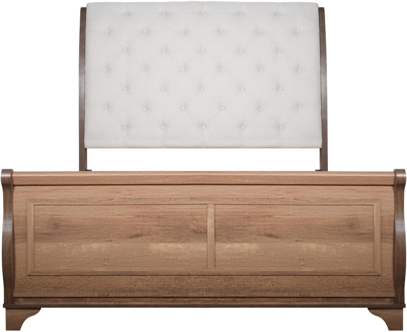 HomeStock 5-Piece Bedroom Set with Upholstered Bed in Pecan Finish - Includes Headboard, Footboard, Slat Kit, 2 Side Rails, Dresser, Mirror, 2 Nightstands California King