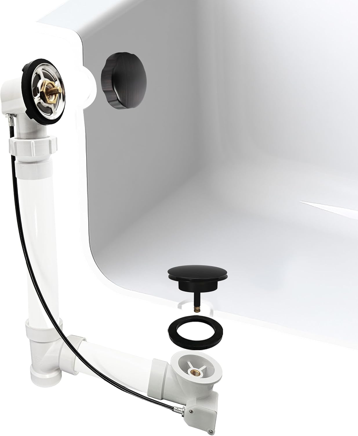 Westbrass A50P45BJ-12A 1-1/2' Sch. 40 PVC 45' Cable Driven Bath Waste Kit with Ball Joint Head and Brass Trim Drain Kit, Antique Bronze
