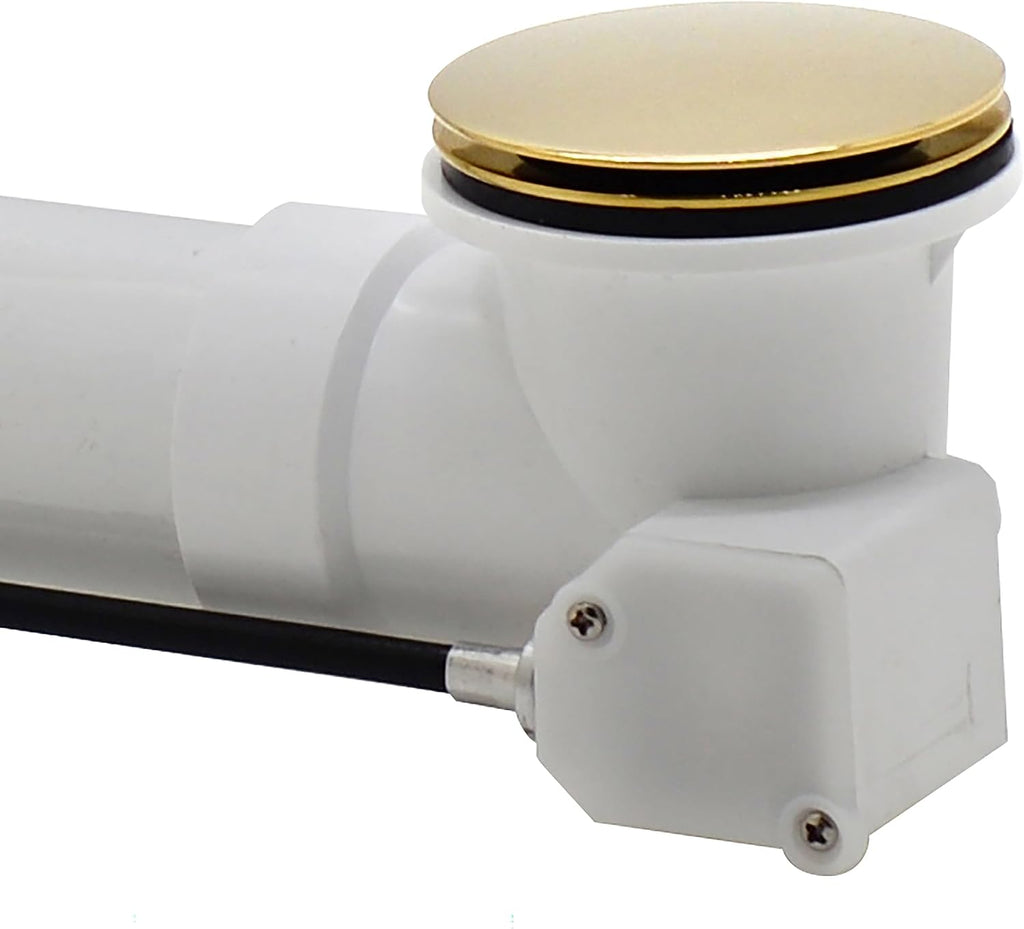 Westbrass D50P27SRE-01 27' Cable Drive Bathtub Drain Trim with Rotary Overflow Cover Knob, Pop-Up Stopper Sch. 40 PVC Fittings, Polished Brass