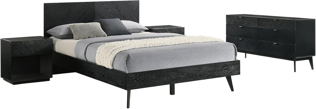 Armen Living Petra Queen 4 Piece Wood Bedroom Set in Black Finish