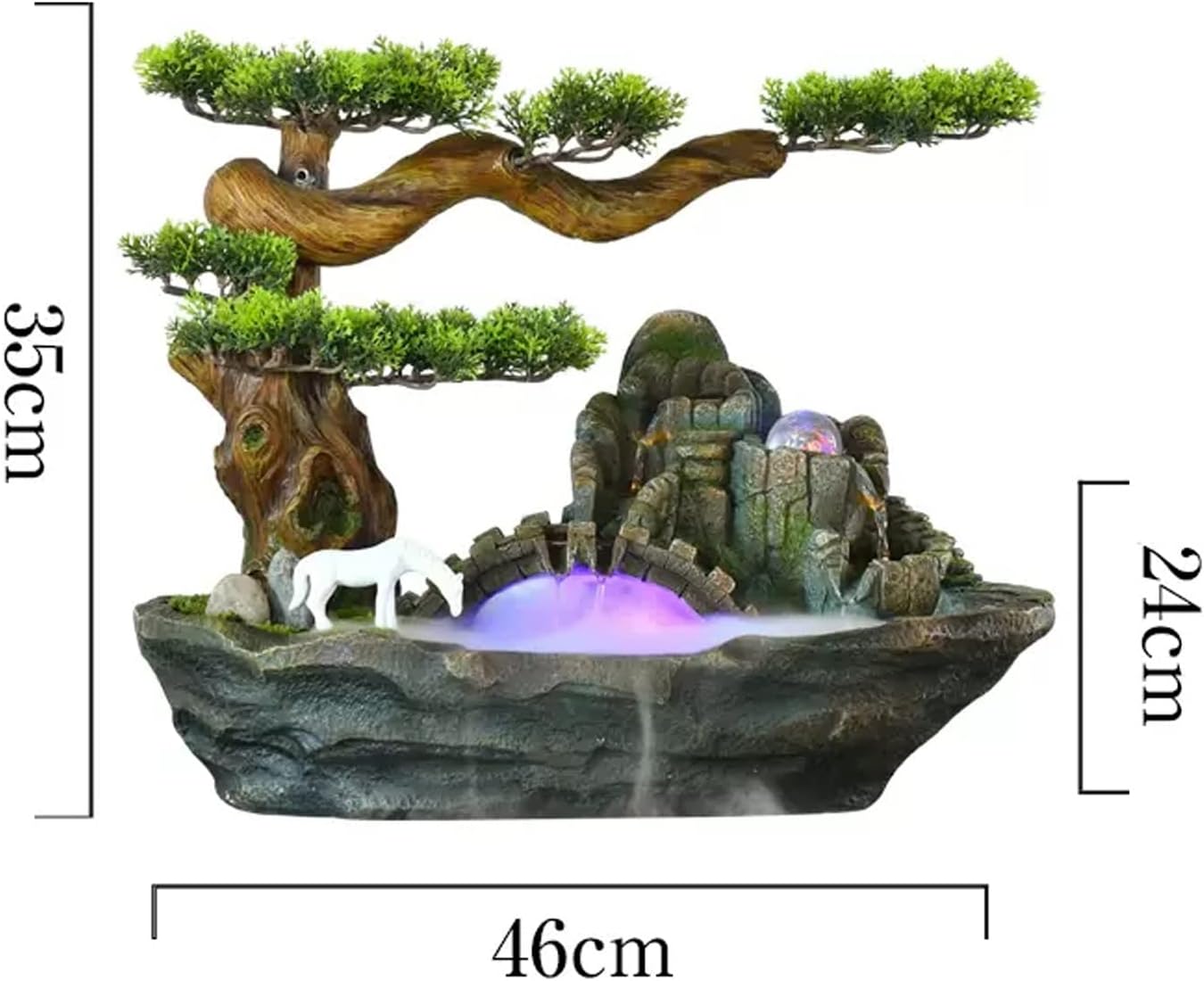 Desktop Fountain Chinese Style Indoor Fountain Tabletop Resin Rockery Waterfall Fake Tree Potted Water Feature Creative Relaxation Desktop for Office Home Desk Decoration