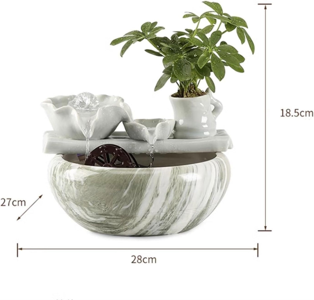Indoor Water Feature,Ornaments Tabletop Fountain, Creative Small Ceramic Circulating Fish Tank，Chinese Artificial Tree