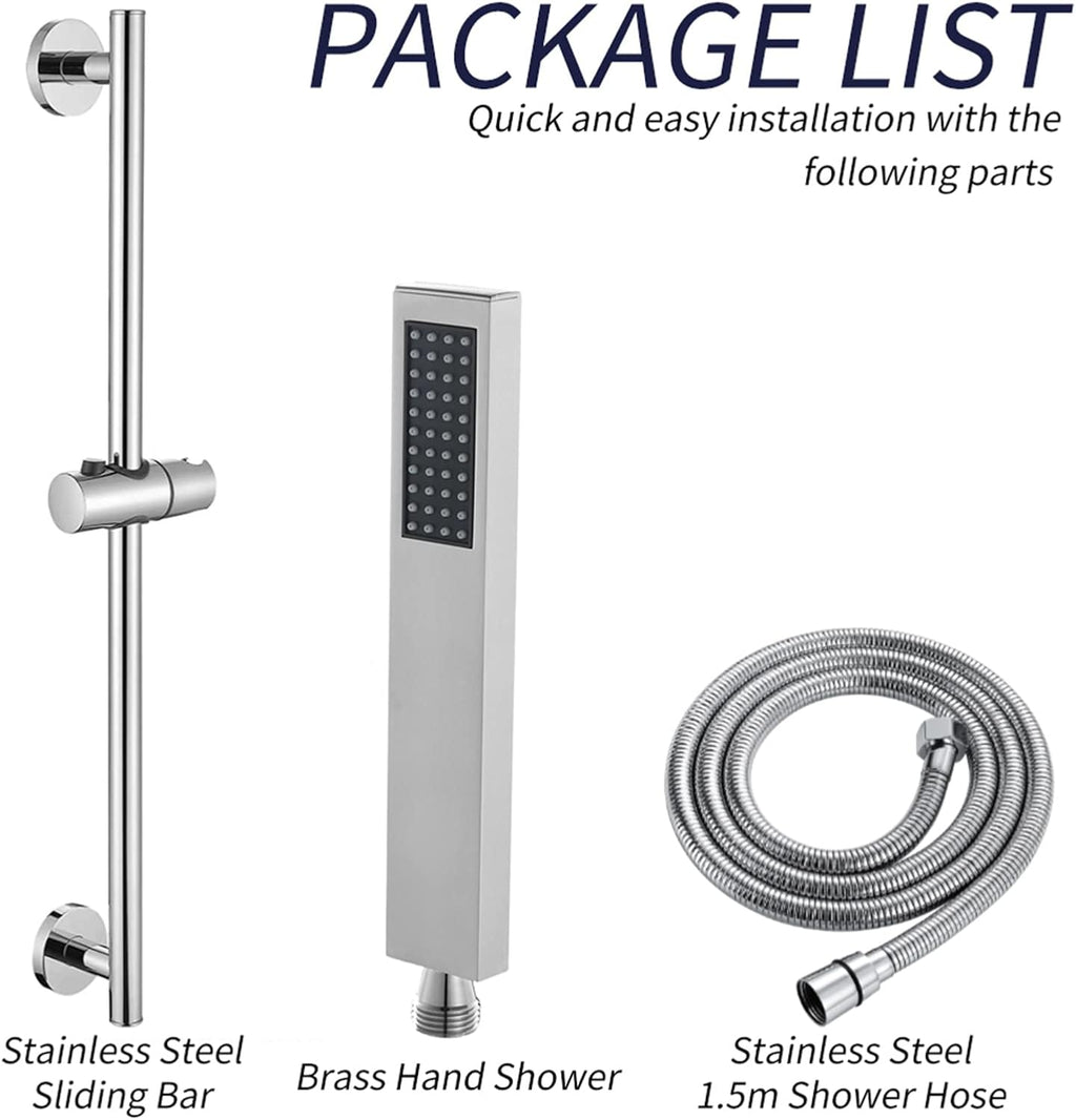 Shower Slide Bar with Handheld Shower, 304 Stainless Steel Slide Bar Adjustable Holder with 59 Inch Shower Hose Wall Mounted Slide Bar Holder Set,Chrome (Chrome)