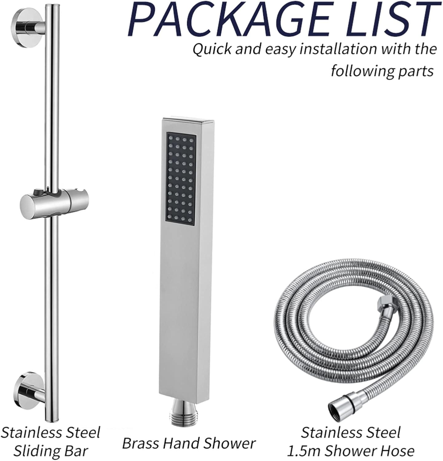 Shower Slide Bar with Handheld Shower, 304 Stainless Steel Slide Bar Adjustable Holder with 59 Inch Shower Hose Wall Mounted Slide Bar Holder Set,Chrome (Chrome)