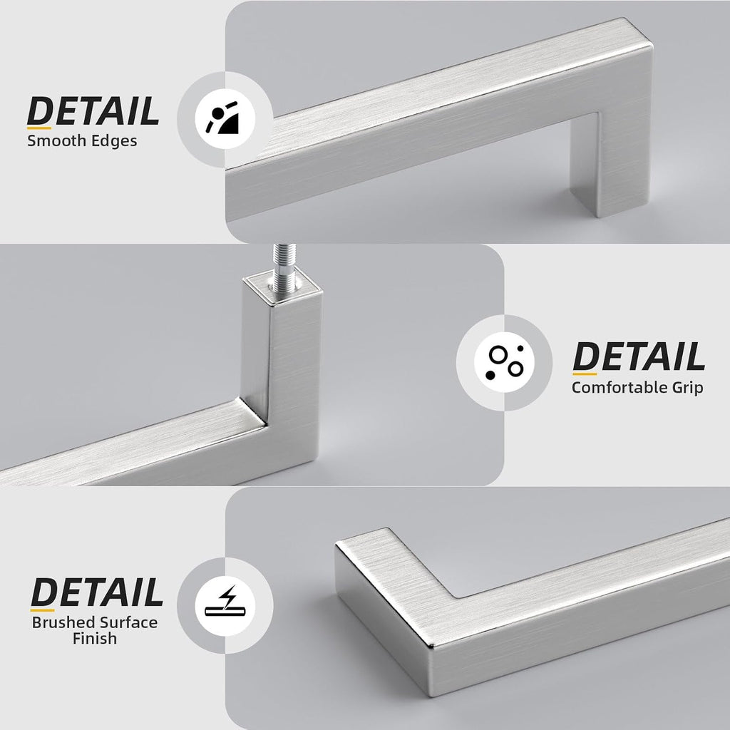 Goldenwarm 50 Pack 5 Inch Brushed Nickel Cabinet Pulls Square Drawer Handles Silver Kitchen Hardware Cupboard Dresser