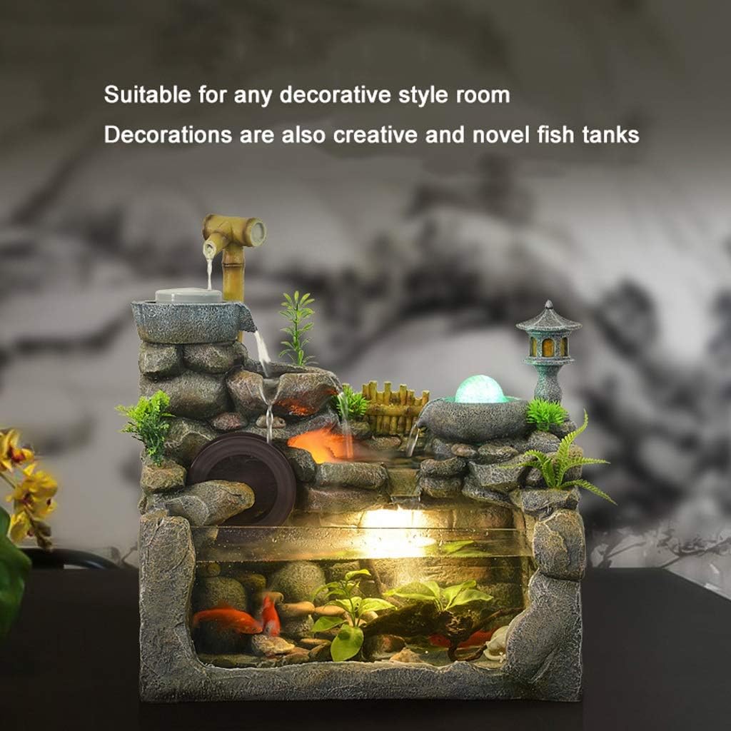 Indoor fountain Resin Tabletop Fountain Desktop Fountain and Fish Tank Indoor Decoration Rockery Fish Pond Water Fountain Atomization Humidification Natural Landscape Art Home Decoration Tabletop Foun