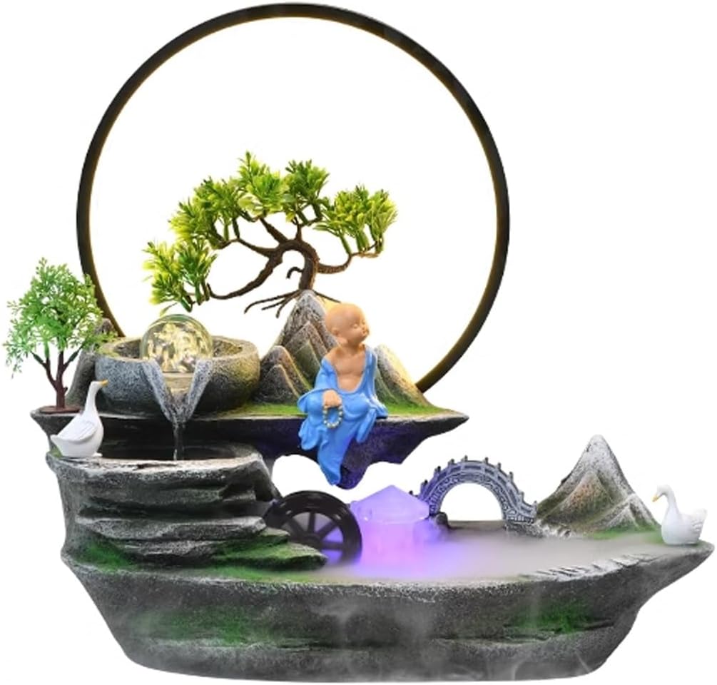 Tabletop Fountain Rocky Mountain Flowing Water Fountain Living Room High Mountain Circulating Water Humidifier Office Front Desk Desktop Decoration Desktop Fountain (Color : 02)