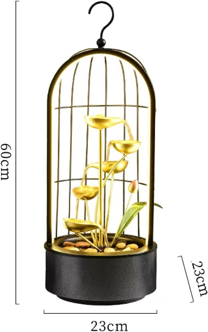 Desktop Fountain Tabletop Fountain, Water Fall Indoors, Desktop 5-Tier Indoor Relaxation Fountains Waterfall, Black Birdcage Decoration Design for Spaces