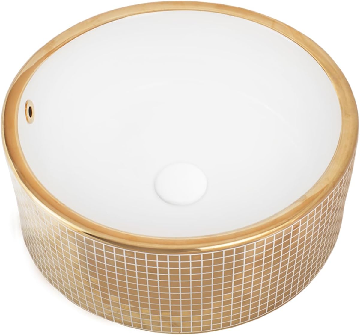 Strictly Sinks 16 Inch Gold Vessel Sink – Round Mosaic Ceramic Countertop Bathroom Sink – Easy to Install Above Counter Luxurious Vessel Sink for Bathroom (16-5/8″ W x 16-5/8″ L x 7-11/16″ H)