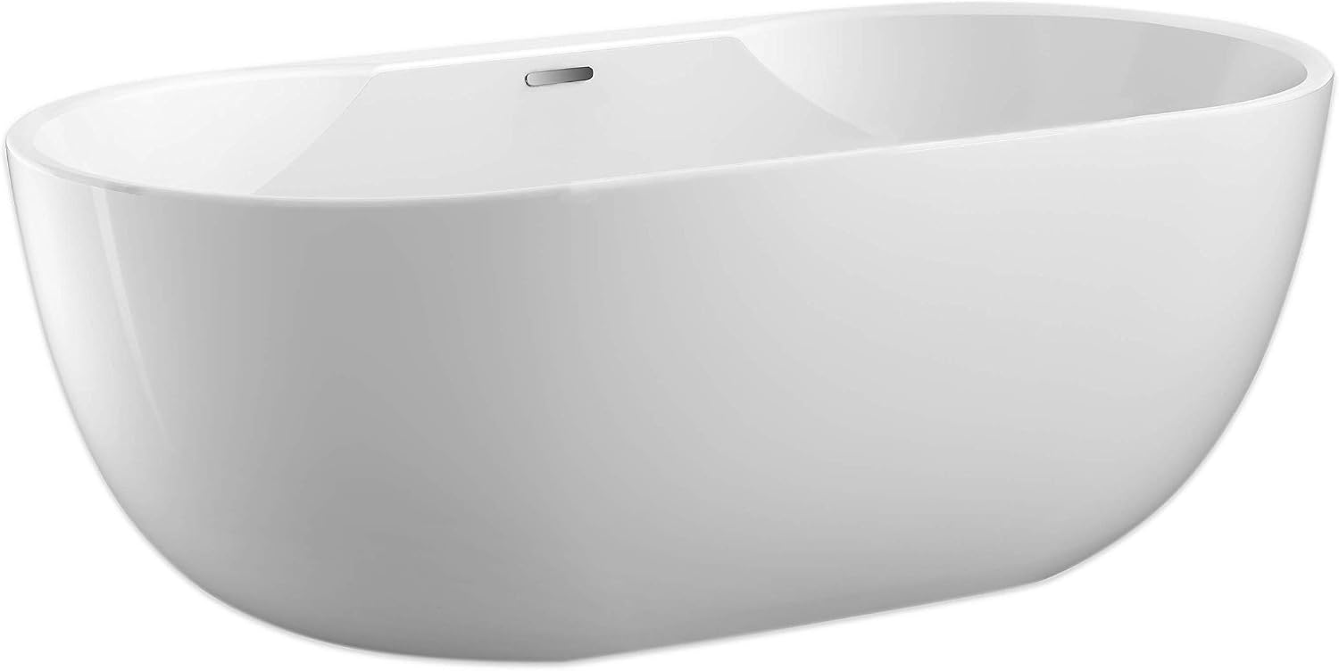 Carver Tubs - Aiden 65' - Modern White Freestanding Soaking Bathtub - w/LED Lights - White Acrylic Fiberglass Oval Bath Tub With Chrome Drain Overflow - Deep Relaxing Soak - 65″L x 29'W x 22'H