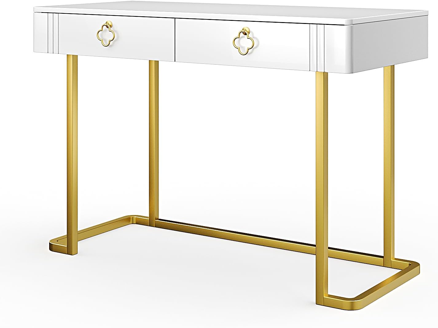 Tamworth Design White Vanity Desk with 2 Drawers, Gold and White Desk,Home Office Desk Modern Makeup Vanity Table, Entryway Console Table, Sofa Table (Deluxe Leg)