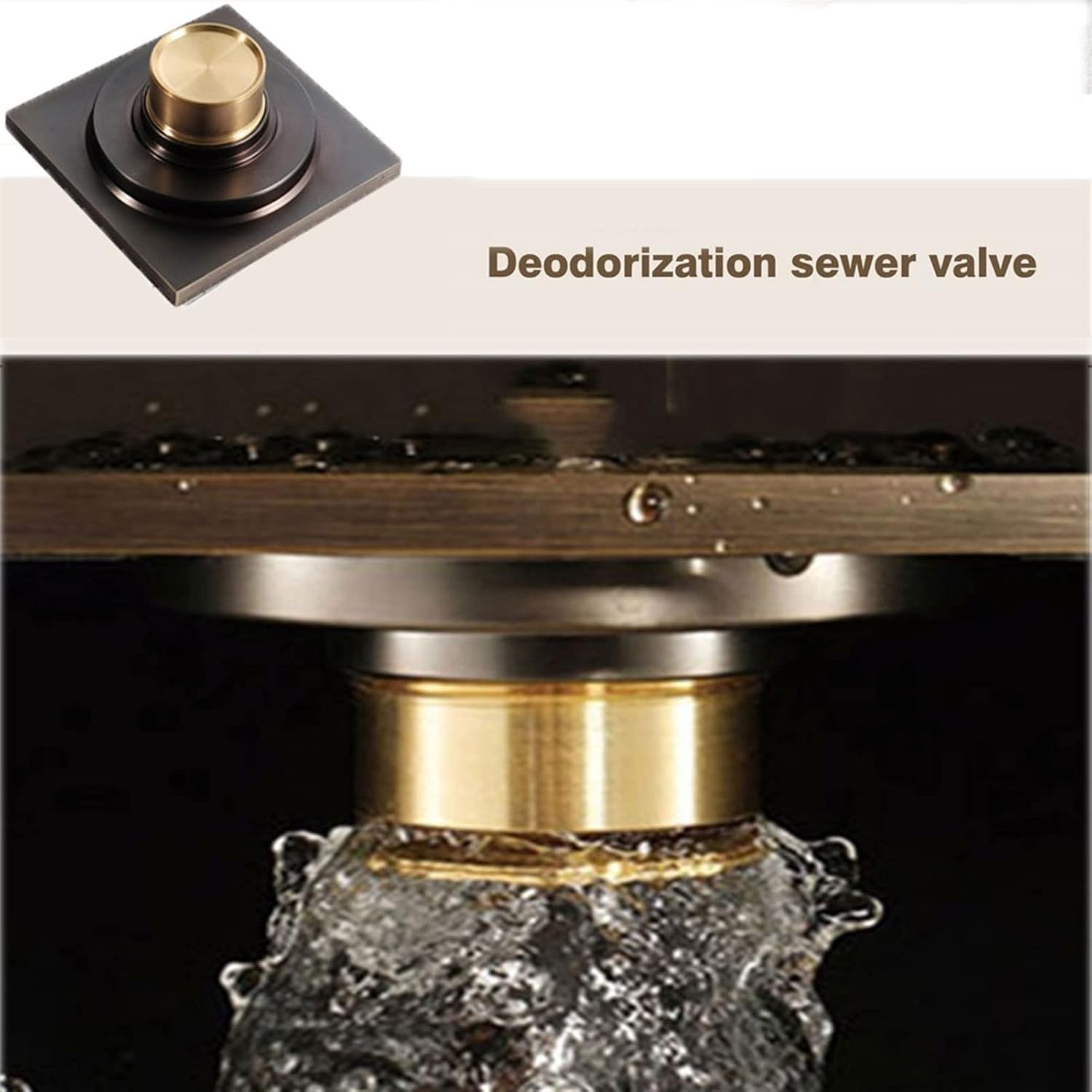 4 Inch Invisible Shower Floor Drain Brass Shower Drain with Tile Insert Grate Removable Cover Hair Catcher Strainer, Square Floor Drainer with Hair Strainer for Kitchen Washro,Black