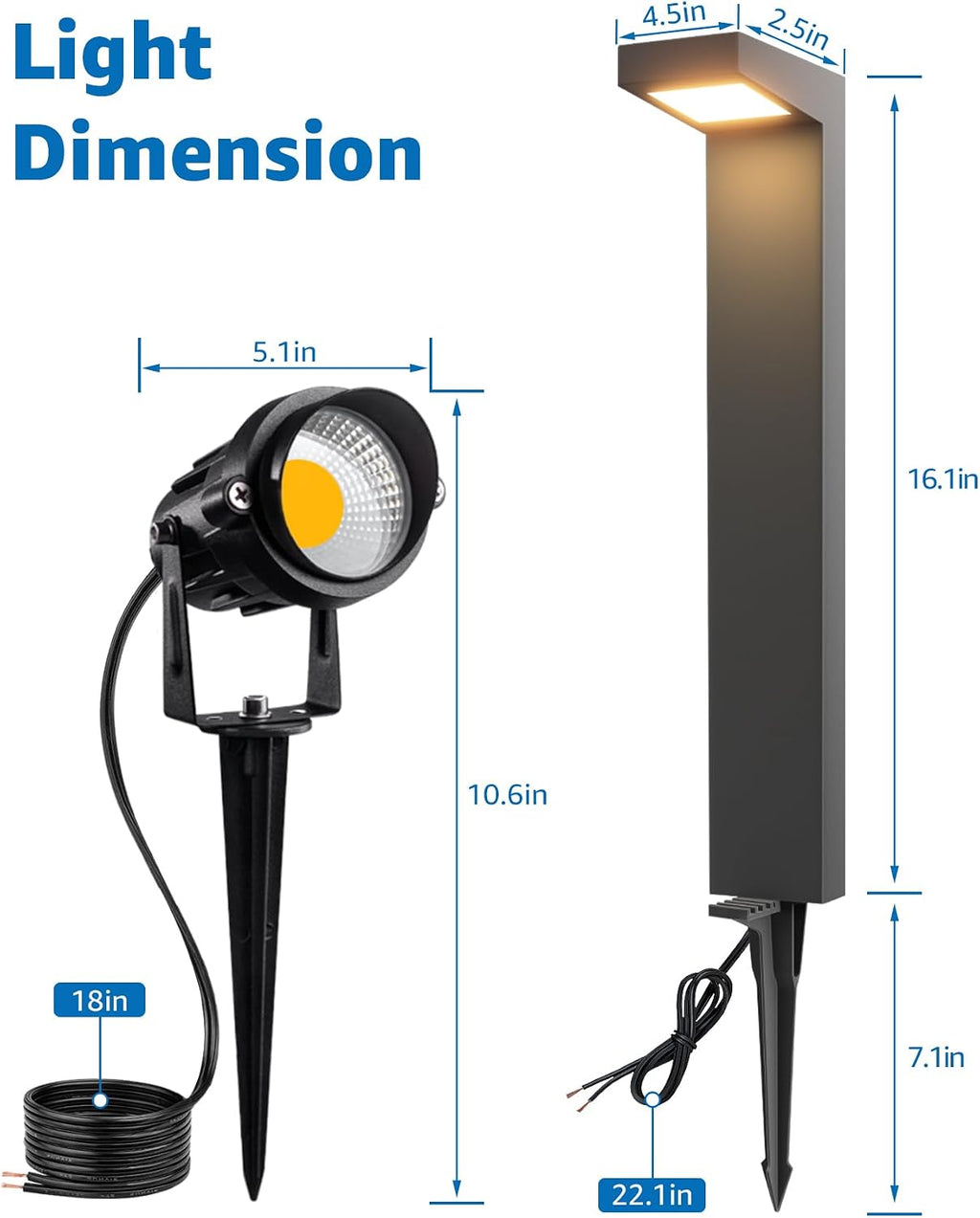 SUNVIE LED Low Voltage Landscape Lighting Kit Outdoor Waterproof Low Voltage Pathway Lights Wired with Spotlights 3000K Modern Outdoor Landscape Lights with Connectors for Path Yard Garden, 12 Pack